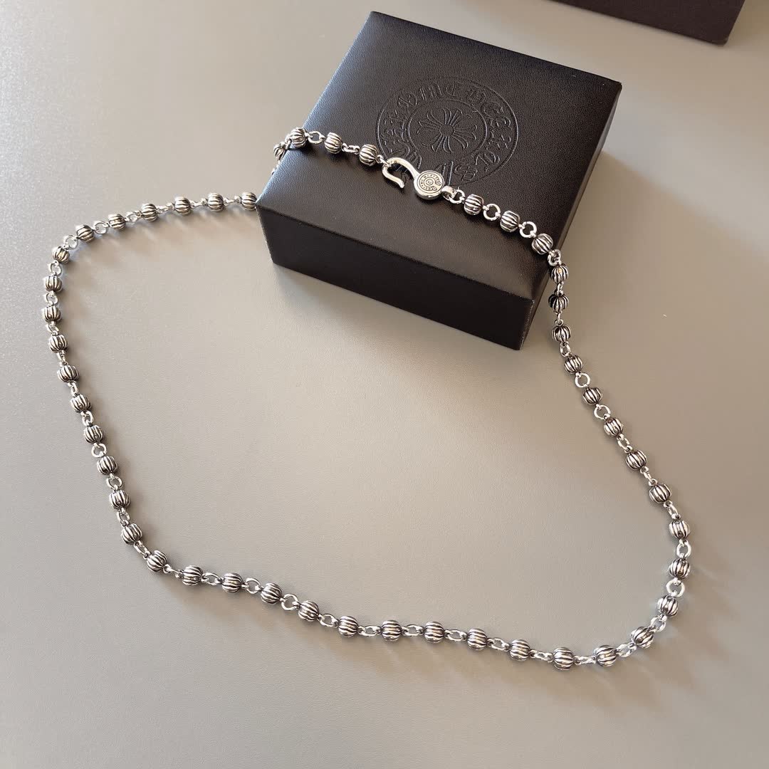 Chrome Hearts Chromecards Silver Beaded Necklace